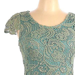 100% Cotton Green Embroidered Lace Dress Size L